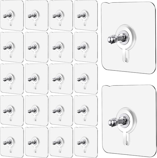 Wall Hooks, Adhesive Wall Screws Hanging Nails, No-Drilling Waterproof Screw Free Stickers for Hanging, Heavy-Duty Adhesive Wall Mount Screw Hooks for Kitchen Bathroom Bedroom Living Room 12 Pcs